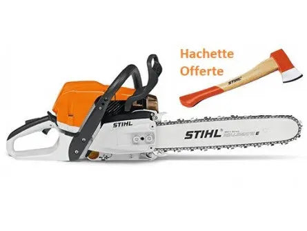 TRONÇONNEUSE STIHL MS 362 C-M AVEC 2 CHAINES D'ORIGINE ET UNE HACHETTE DE BUCHERON STIHL AX6 Lomibois